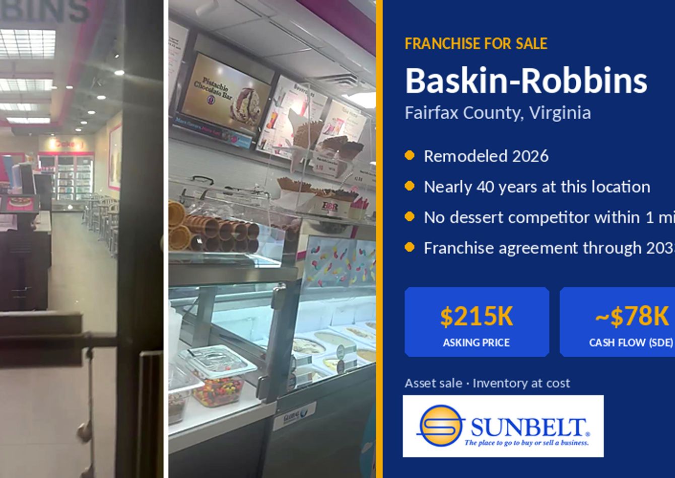 Image of Remodeled 2026 Baskin-Robbins Franchise | Nearly 40 Years at Same Location | No Dessert Competitor Within 1 Mile | West Fairfax County, VA